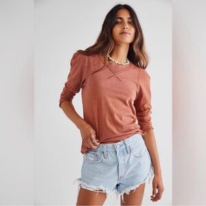 Free People We the Free Clover Puff Shoulder Top Color Mesa L